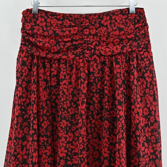 Karl Lagerfeld Ruched Floral Midi Skirt Size 8 Chiffon Ruffle Handkerchief Hem - Picture 12 of 14
